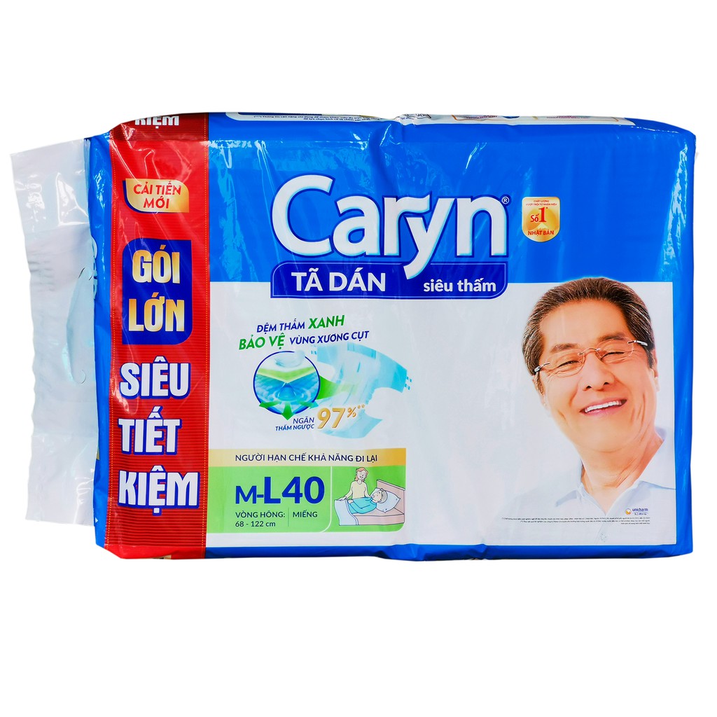  [CHÍNH HÃNG] Bỉm Người Già - Tã Dán Siêu Thấm Caryn Size M-L40 (Vòng hông 68-122cm)