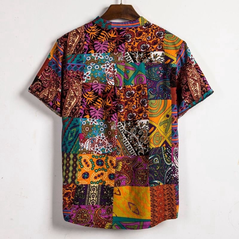 New Men's Korean Slim Fit Short Sleeve Shirt with Contrast Stitching Floral Casual Stand Collar | BigBuy360 - bigbuy360.vn