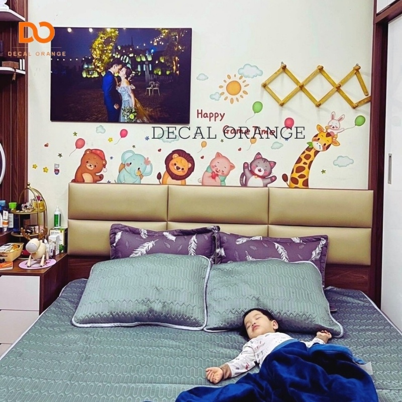 Decal dán tường, Giấy dán tường cao cấp hình hoạt hình cho bé, trang trí phòng ngủ, tủ quần áo