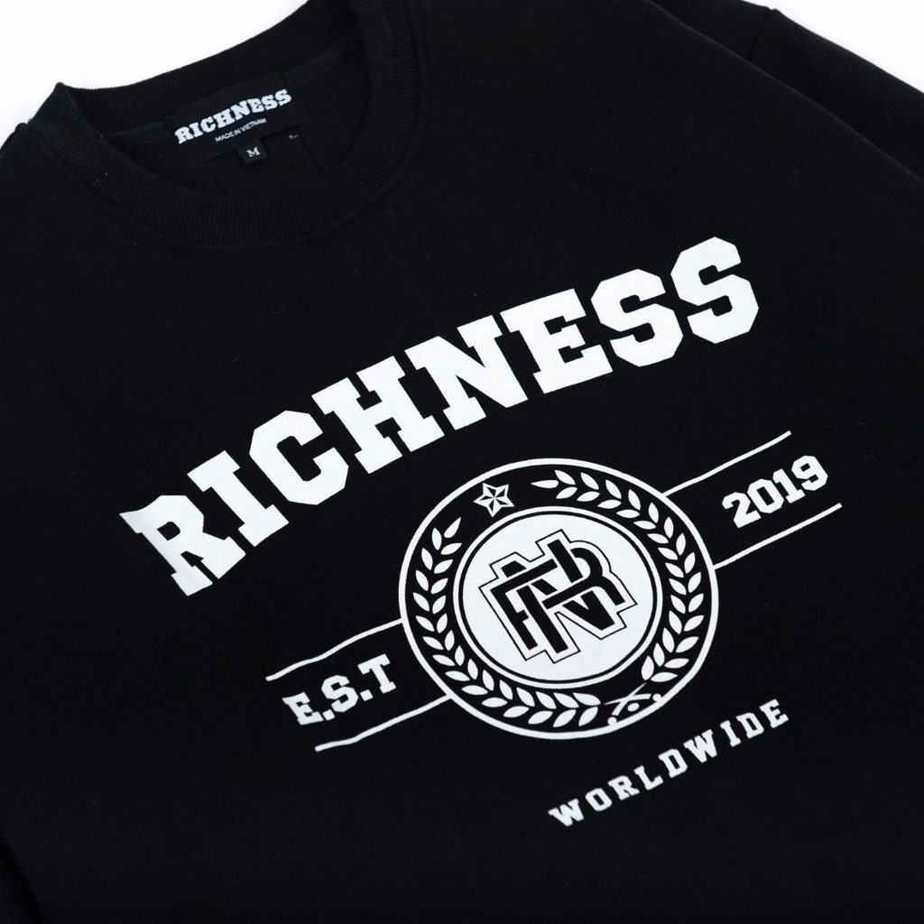 Áo Sweater Nỉ Bông Tay Dài Unisex RICHNESS UNIVERSITY Màu Đen - Local Brand Chính Hãng