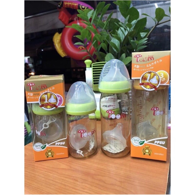 Combo 2 bình Toom 160ml và 240ml  tặng kèm núm ti thay thế)