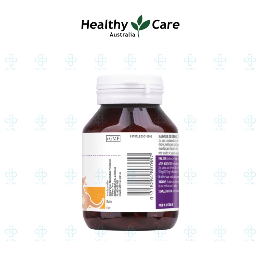 Viên Nhai Bổ Sung Kẽm, Vitamin C Healthy Care Kids - Tăng Sức Đề Kháng, Zin C, Vitamin C (Lọ 60 Viên) [Chính Hãng]