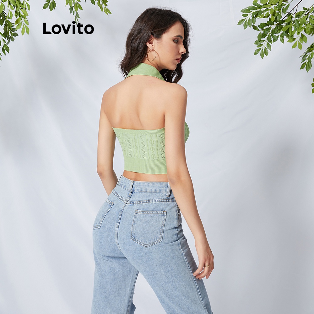  Áo tank top Lovito L09054 cổ chữ v màu xanh lá | BigBuy360 - bigbuy360.vn