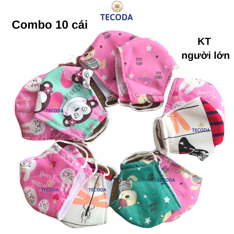 Combo 10 Khẩu Trang Vải Người Lớn 3 Lớp Chống Nắng Che Kín Mặt, Chống Gió Bụi