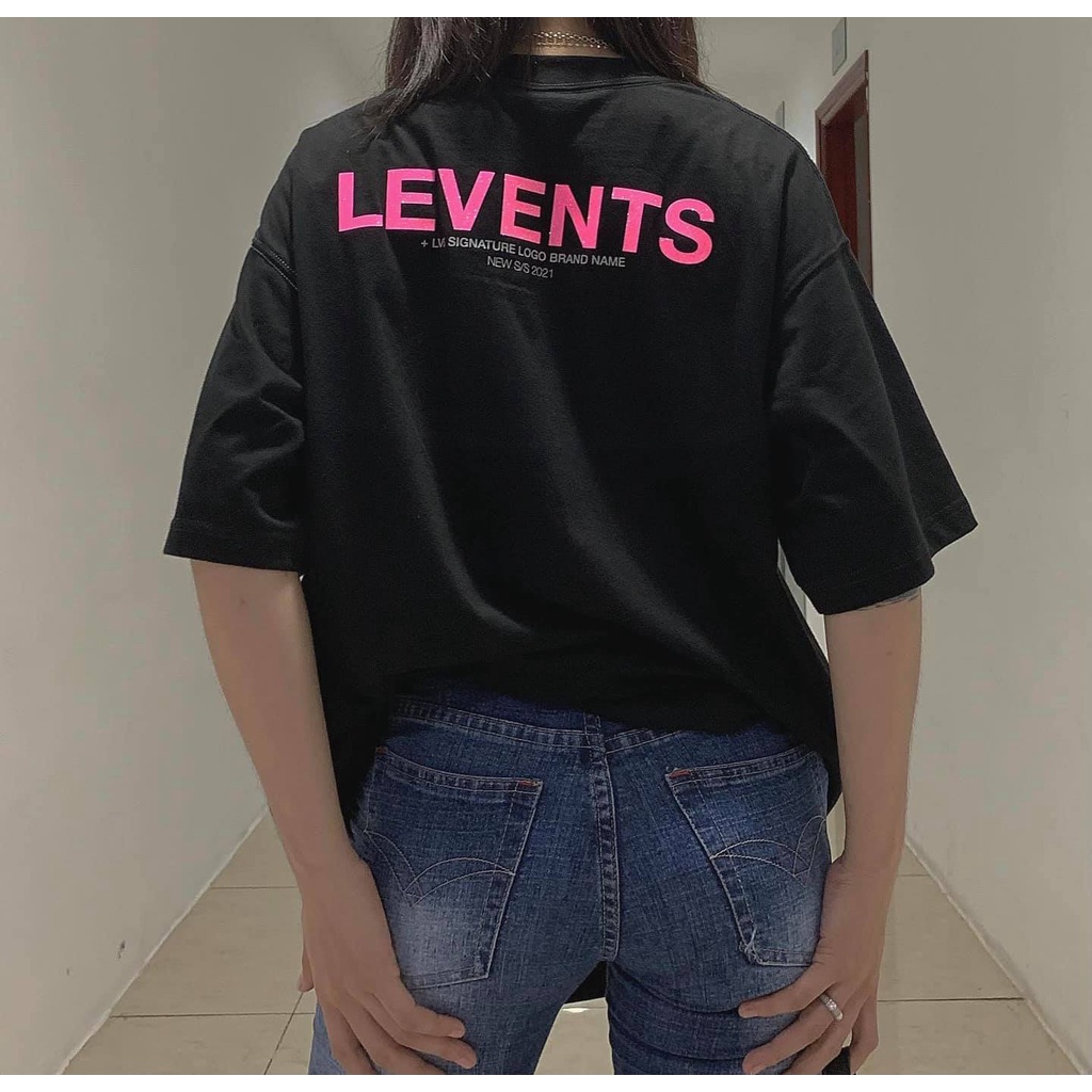 Áo thun Tee Levents XL Logo Áo thun tay lỡ nam nữ logo XL màu đen chữ hồng chất cotton cao cấp