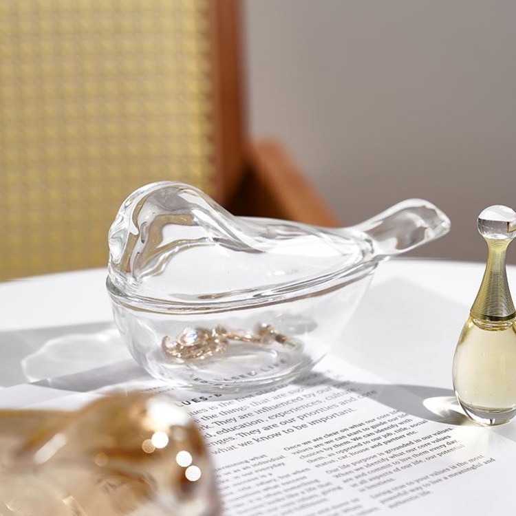 Hộp Kính Để Bàn Đựng Trang Sức Hình Chú Chim Màu Hổ Phách Phong Cách Retro