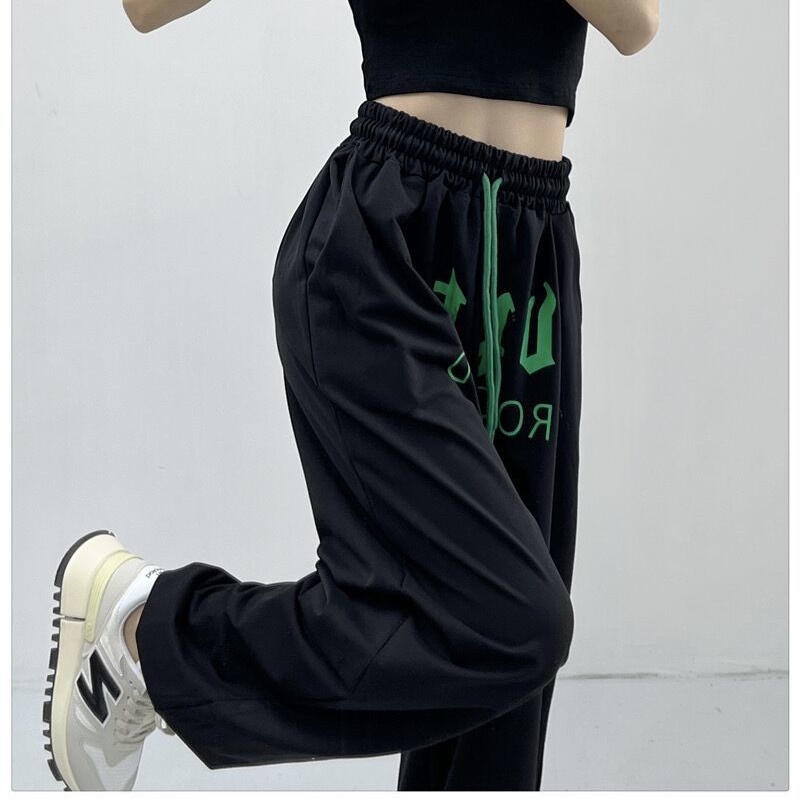 COZOK Quần Thể Thao Lưng Cao Ống Rộng In Chữ Phong Cách Hip Hop