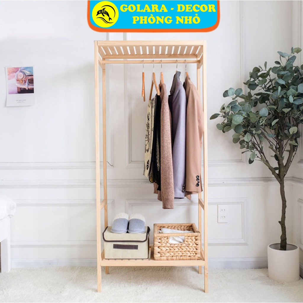Tủ Treo Quần Áo 2 Tầng - Kệ Treo Quần Áo Lắp Ráp Gỗ Thông Mỹ - Shelf Hanger 2F  KT 80cm x 32cm x 142cm