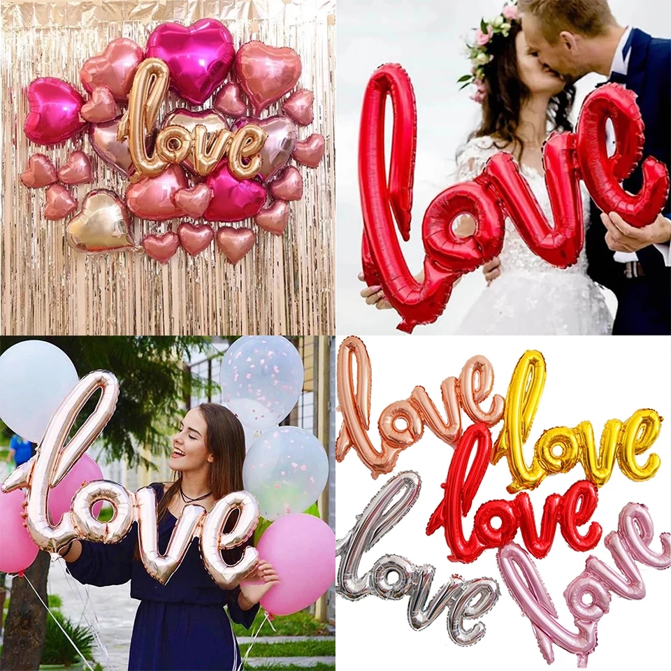 Set bong bóng tráng nhôm chữ I LOVE YOU trang trí tiệc