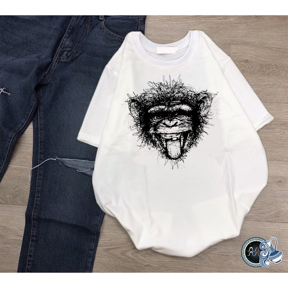 Áo thun Cotton Unisex - 12 Con Giáp - Tuổi Thân - Tranh họa chì về khỉ