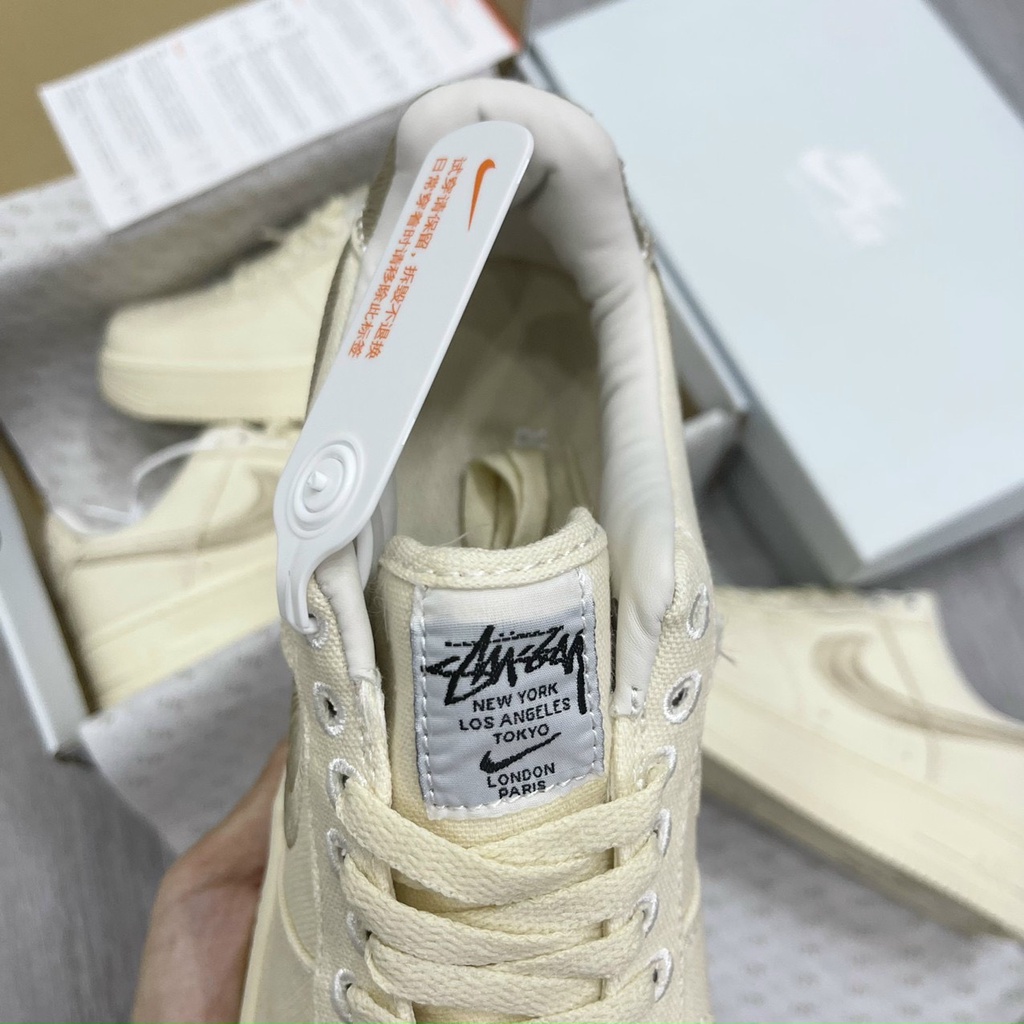 Giày Air Force 1 Stussy, Giày thể thao AF1 vải kem chất liệu canvas 100% bản đẹp