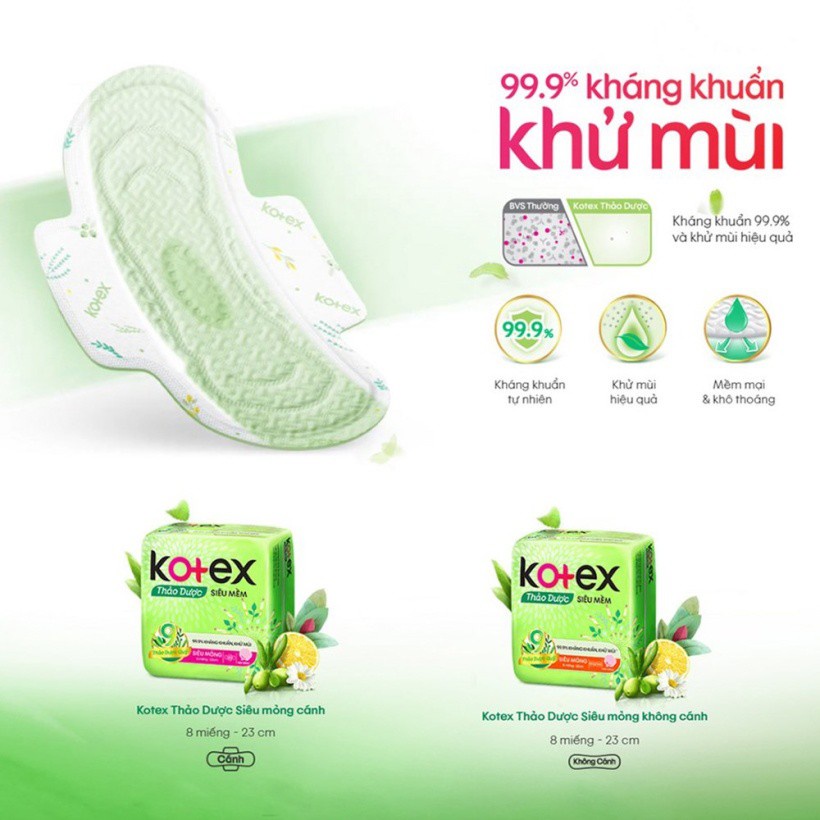 Băng vệ sinh Kotex Thảo dược siêu mềm SMC 8 miếng