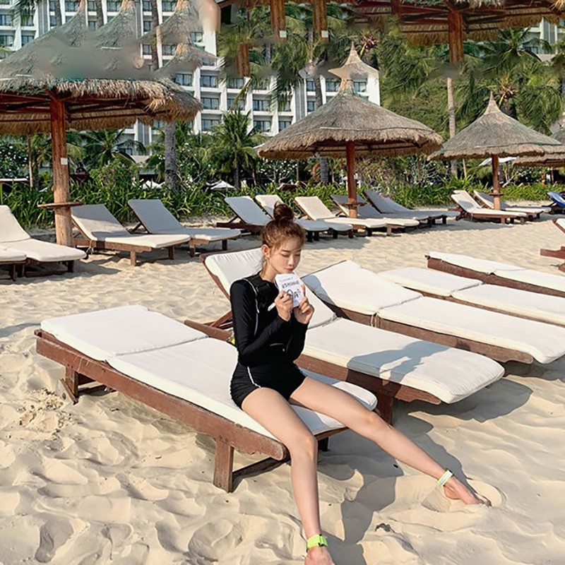 Bikini 2 mảnh tay dài quần đùi cạp cao kín đáo thun lạnh co dãn 4 chiều chất dày giặt máy không lo vải nhão | QP018 | BigBuy360 - bigbuy360.vn