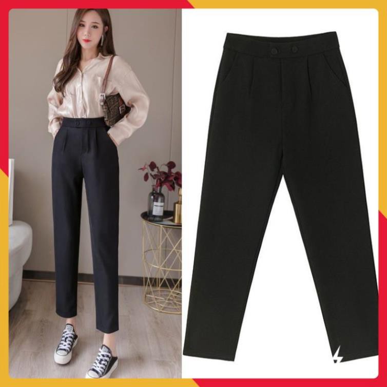 Quần Baggy nữ công sở cạp cao 2 cúc bấm [HÀNG VNXK] - Quần tây nữ vải tuyết mưa màu đen Form dáng chuẩn đẹp cực xinh | BigBuy360 - bigbuy360.vn