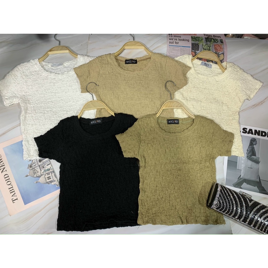 Áo croptop nữ Bingshop cổ tròn ngắn tay vải xốp mềm co giãn hàng đẹp freeship