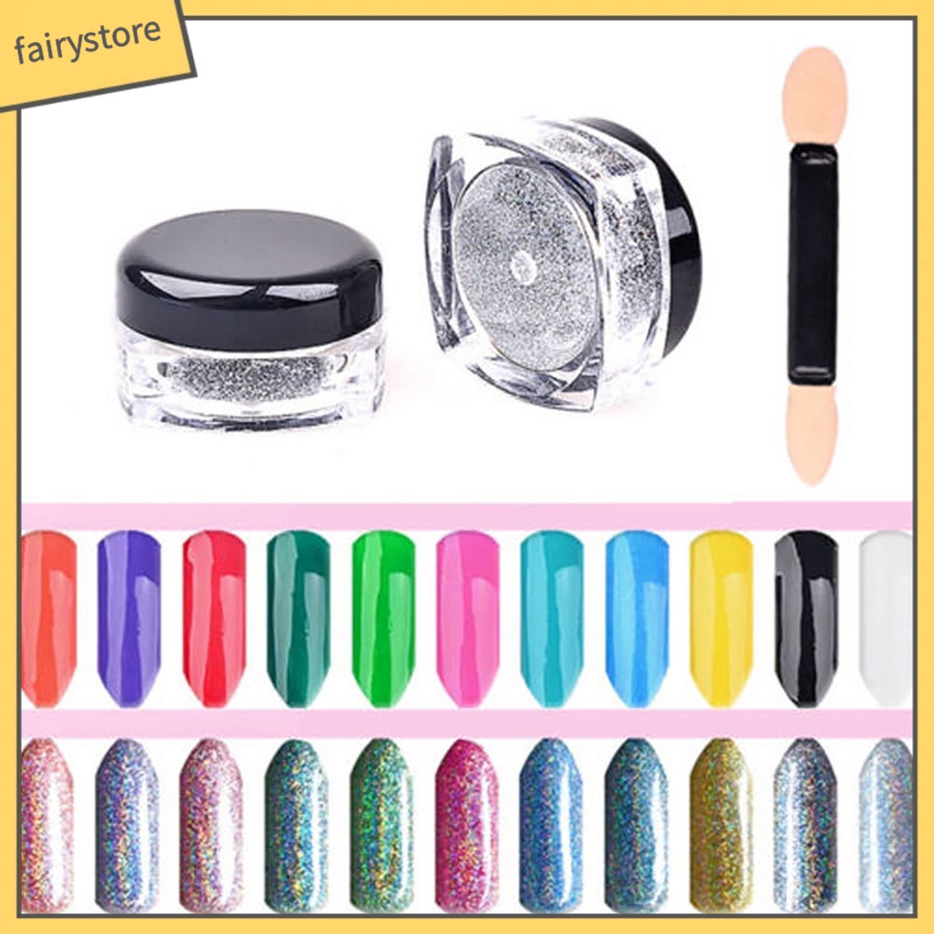 Lọ bột kim tuyến lấp lánh sáng bóng kèm cọ dùng trang trí móng tay nghệ thuật độc đáo