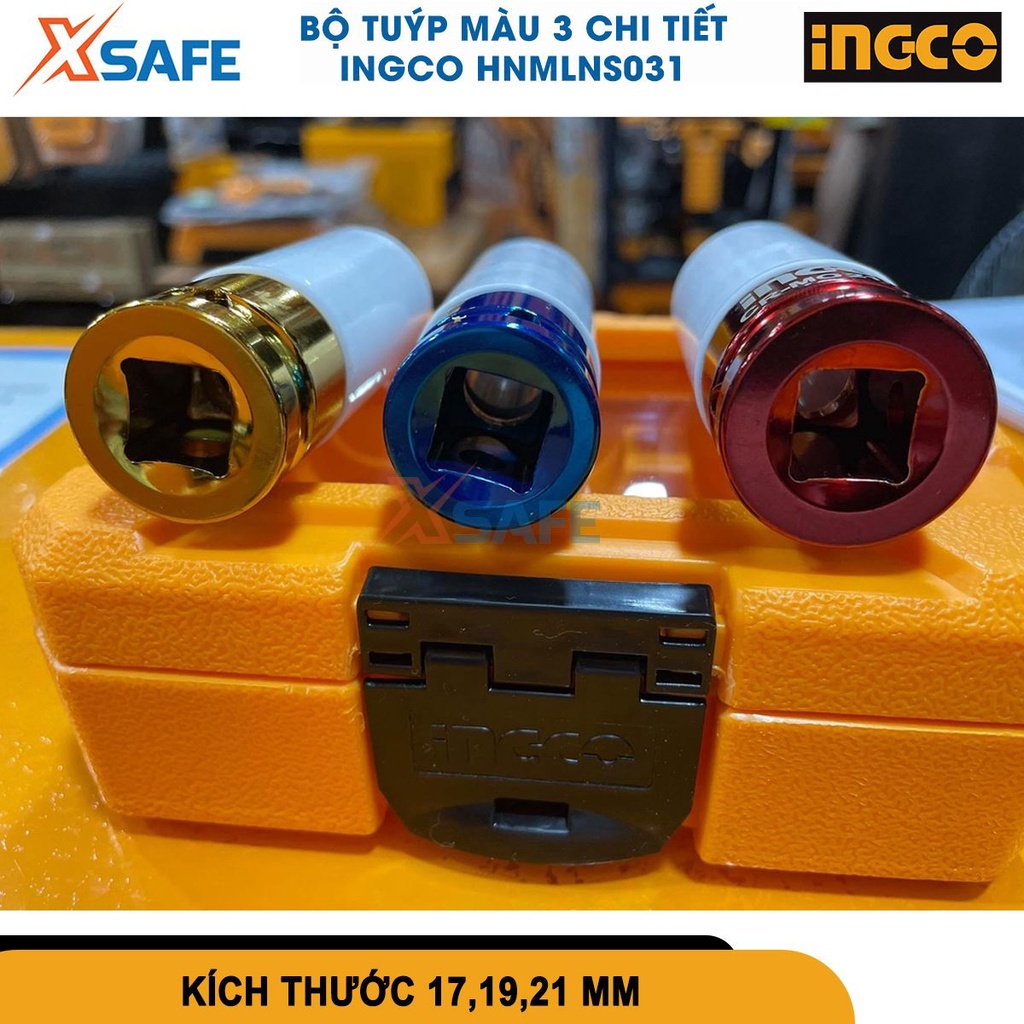 Bộ 3 đầu tuýp 1/2'' INGCO HNMLNS031 chất liệu thép Cr-Mo, kích thước: 17-19-21mm - chính hãng