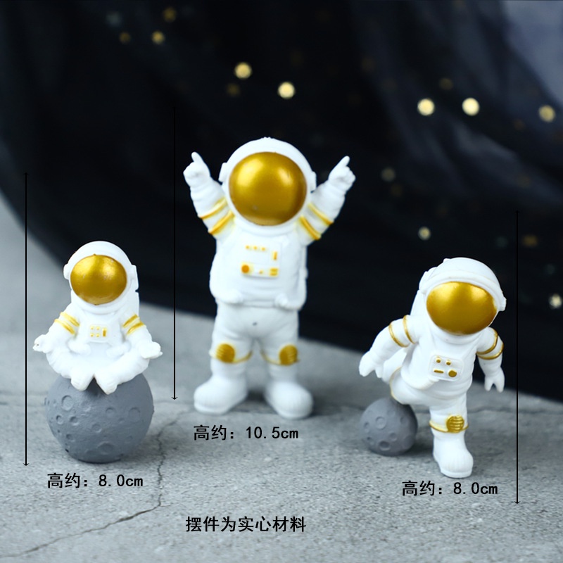 Set 3 Mô Hình Phi Hành Gia/Mặt Trăng/Phi Hành Gia Dùng Trang Trí Bánh Sinh Nhật