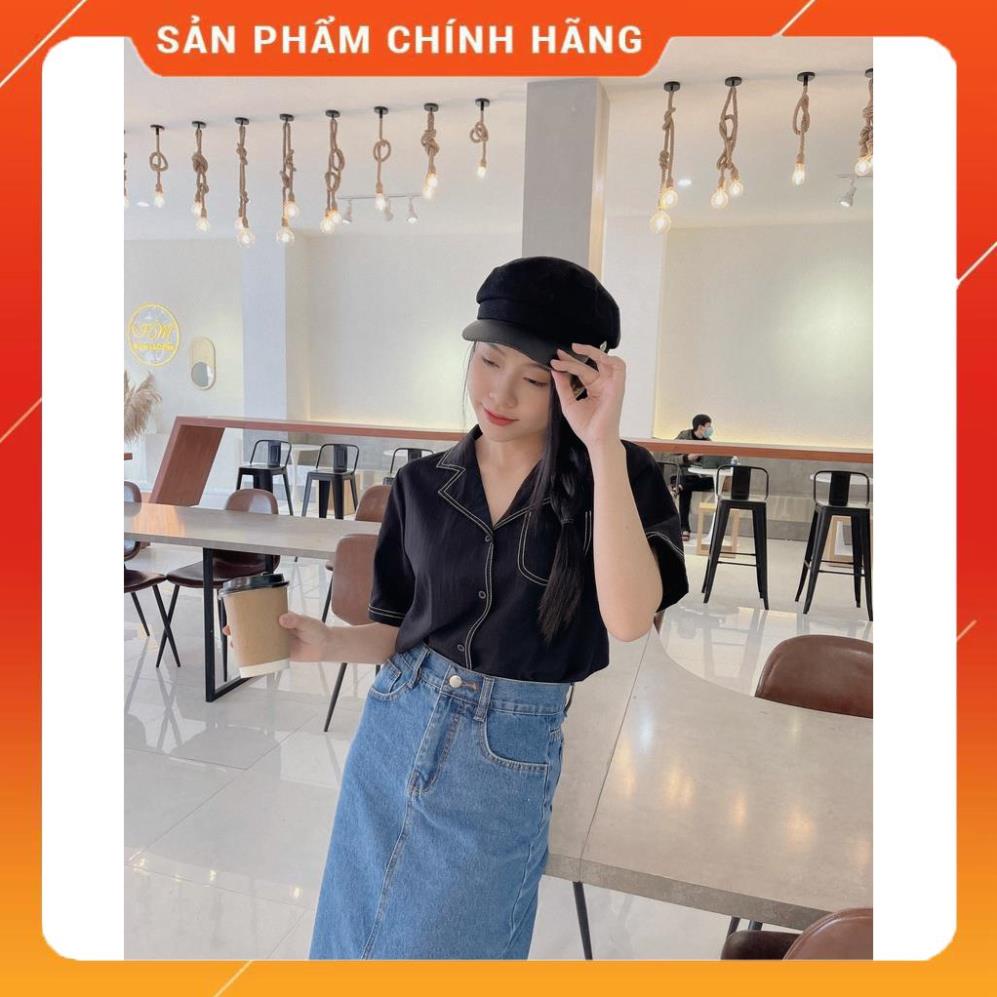 SALE- Áo sơ mi nữ FM Style kiểu công sở form rộng tay ngắn vải cotton cao cấp họa tiết chỉ nổi ulzzang 21052230