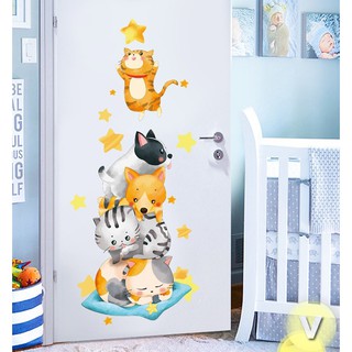 Decal dán tường Mèo hái sao