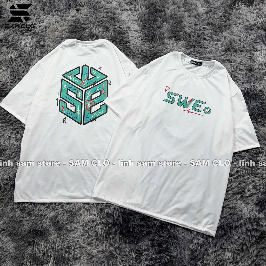 Áo thun tay lỡ nam nữ SAM CLO phông form rộng dáng Unisex - Ulzzang mặc cặp, nhóm, lớp in hình LOGO CHỮ SWE