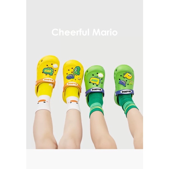 Dép Cho Bé, sục cross Cheerful Mario icon Dino siêu êm chống trơn trượt cho bé từ 1-6 tuổi