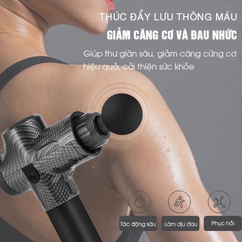 Súng massage 6 đầu 30 chế độ - Máy massage EM009 toàn thân cầm tay 6 đầu, Súng mát xa cơ cho người tập GYM