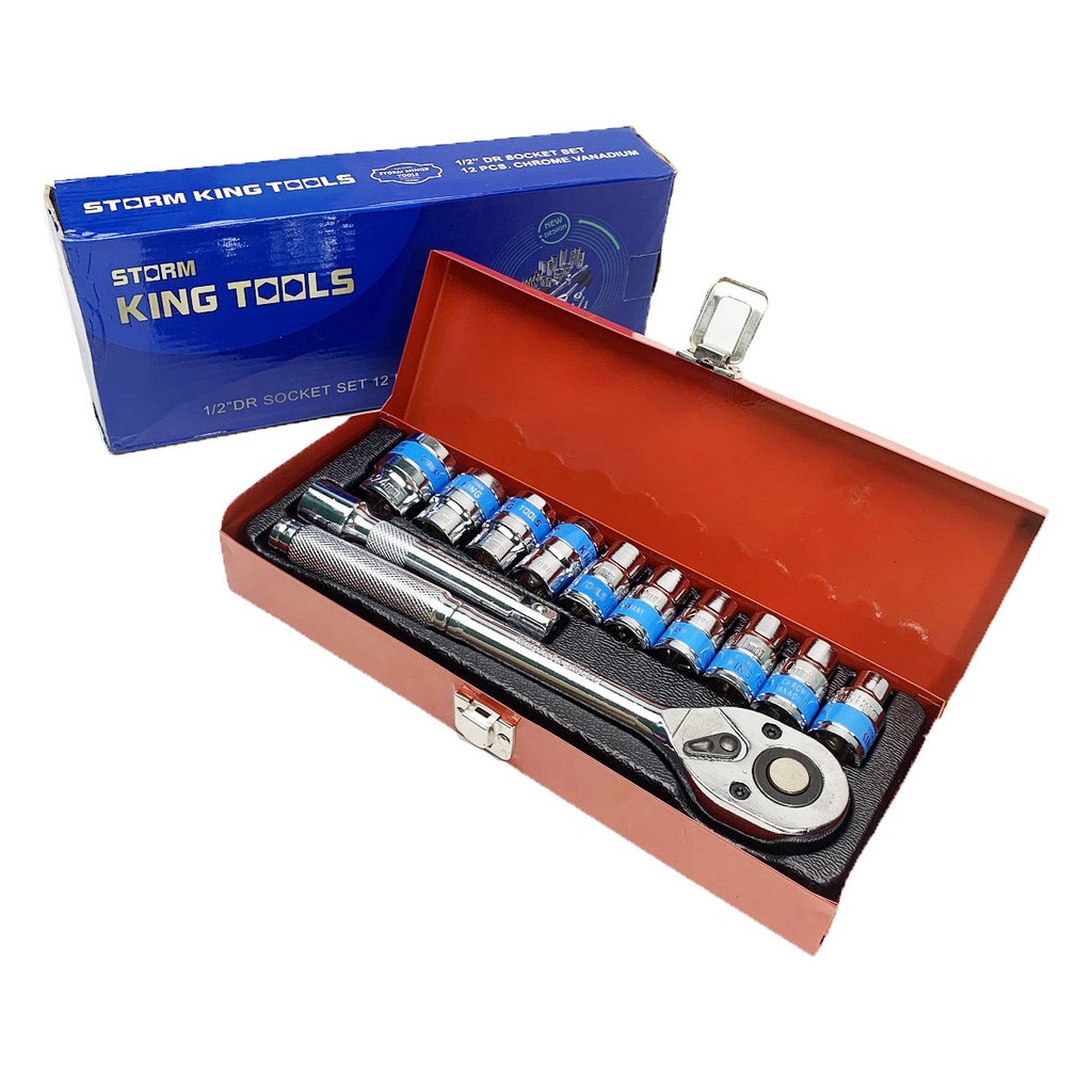 Bộ tuýp 12 chi tiết 1/2&quot; King Tools 8-24mm, cần siết tự động, típ nối 1/2&quot;, công tắc đảo chiều