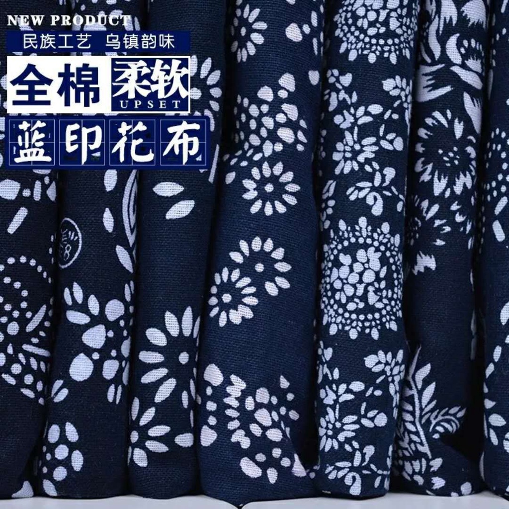 Khăn Trải Bàn Bằng Vải Cotton Họa Tiết Thổ Cẩm Màu Xanh Dương Trắng Phong Cách Trung Hoa