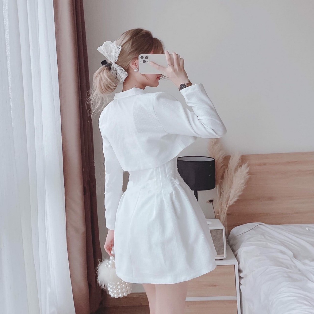 Sét Đầm 2 Dây Kèm Áo Khoác Crop - D0500