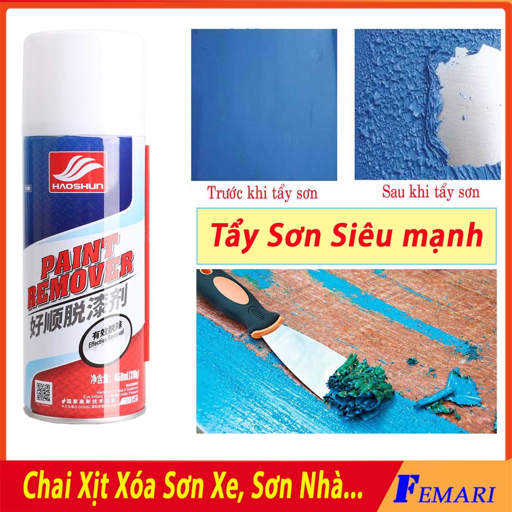 Chai xịt xóa sơn xe máy, Ô Tô - Tẩy sơn kim loại, sơn ATM Loại bỏ lớp sơn cũ đã rỉ sét HAOSHUN Remover FEMARI