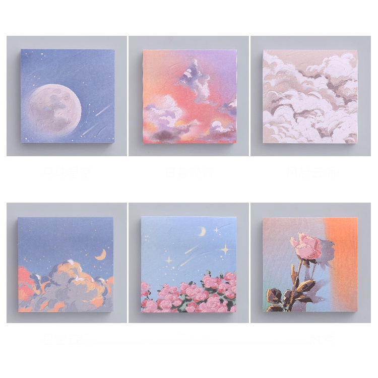 Giấy Ghi Chú Họa Tiết Tranh Sơn Dầu Màu Sắc Xinh Xắn