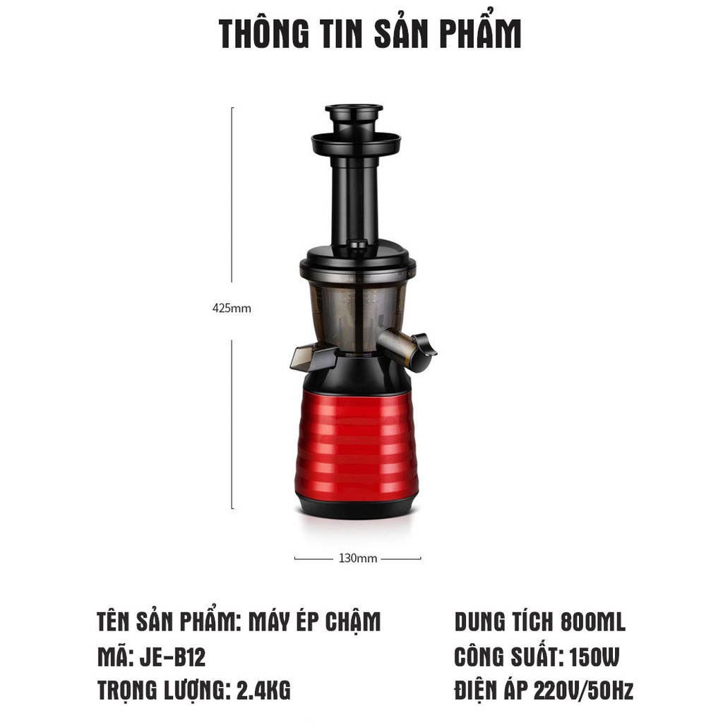 Máy ép chậm MEET JUICE, máy ép chậm trái cây vắt kiệt bã, công suất 150W - Tặng 2 cốc đựng nước [BH 1 NĂM]