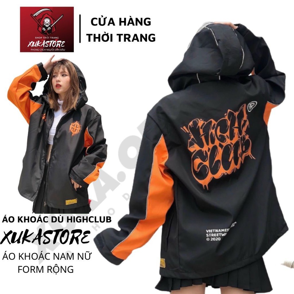 Áo khoác dù nam nữ và cặp đôi in hình Highclub XUKA SHOP có 2 màu, jacket form rộng phông cách unisex  ྇