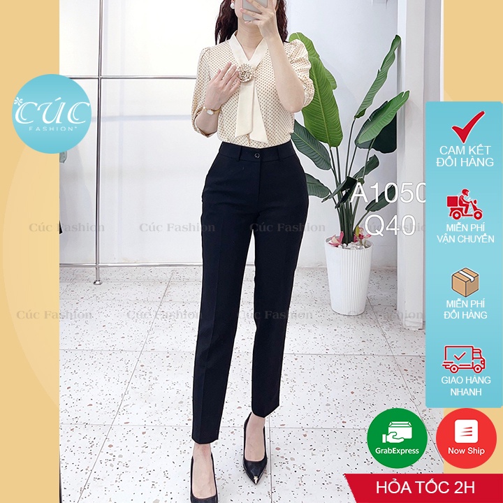 quần tây nữ Cúc Fashion quần baggy lưng cạp cao vải from đẹp thời trang âu công sở dày dặn dài màu đen đi học chuẩn Q40