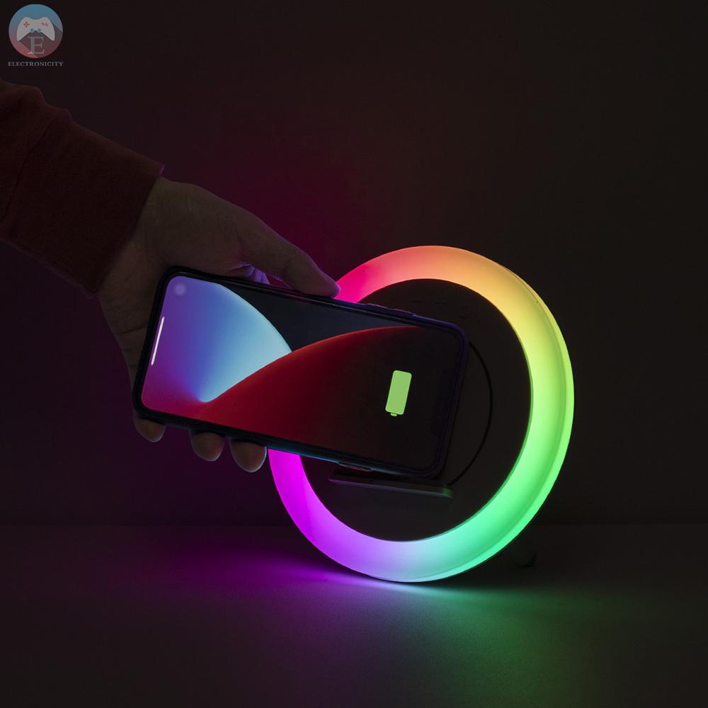 Ê Huaqu Wireless Charger 10W RGB Colorful Light Desk Lamp BT5.0 Speaker Colorful Lamp HQY-02 Compatible With Xiaomi Iphone Samsung