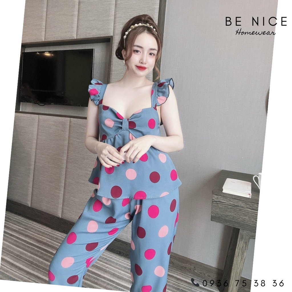 Bộ lụa mặc nhà cánh tiên lửng với nhiều họa tiết cho nàng nhà Be Nice Homewear