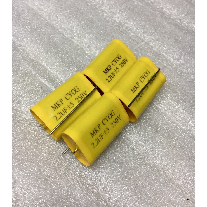 Tụ phân tần 2.2uf250v vàng dẹt cho loa Treble.