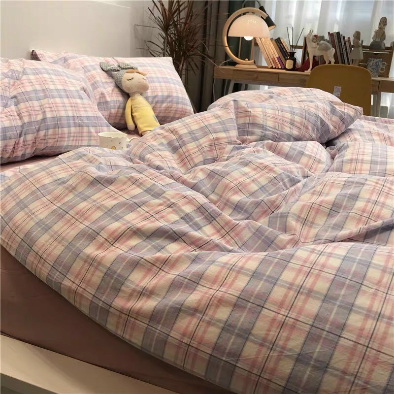 Bộ chăn ga gối Cotton Poly M2T bedding hồng vintage, vỏ chăn mền, drap giường và 2 vỏ gối