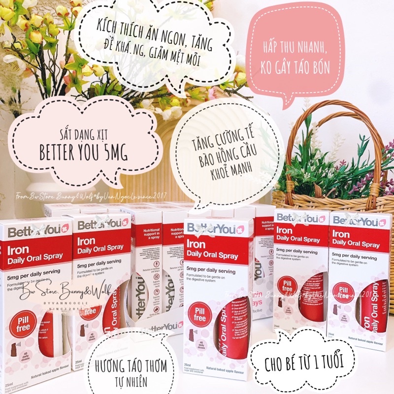 Sắt Dạng Xịt Better You Iron Daily Oral Spray UK - 25ML - Cho bé từ 1 tuổi đến người lớn