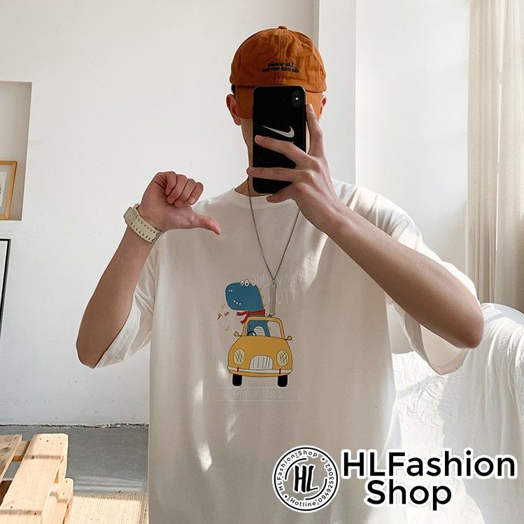 Áo thun tay lỡ form rộng ô tô khủng long chất siêu đẹp, áo phông form rộng size HLFashion | BigBuy360 - bigbuy360.vn