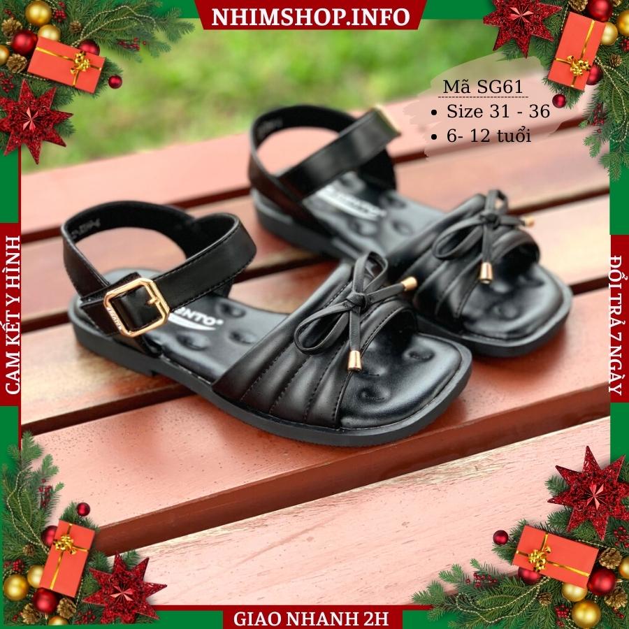 Giày sandal bé gái Kento quai ngang thời trang gắn nơ điệu đà phù hợp cho trẻ em nữ 6 - 12 tuổi đi học đi biển SG61