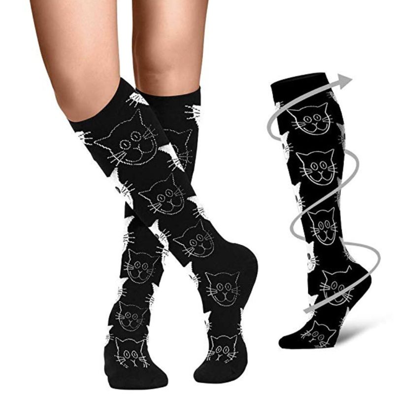 Xiangbao Tất Nén Cao Đến Đầu Gối Chống Mệt Mỏi Họa Tiết Sọc Cầu Vồng Trái Tim Graffiti Cho Nam Nurs