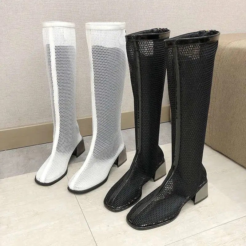 (ORDER) Boots lưới dáng cổ thấp/ cổ cao gót vuông 5cm