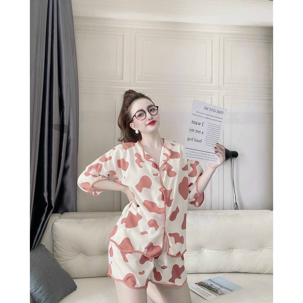 Đồ Bộ Nữ, Đồ Bộ Pijama Bò Sữa Lượn Sóng Chất Mềm Ngủ Thoải Mái Freesize - Linqu Sleepwear