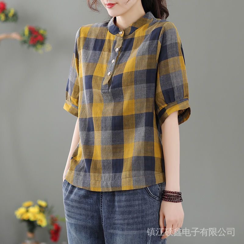 Áo Sơ Mi Cotton Tay Ngắn Phong Cách Mới Dành Cho Nữ