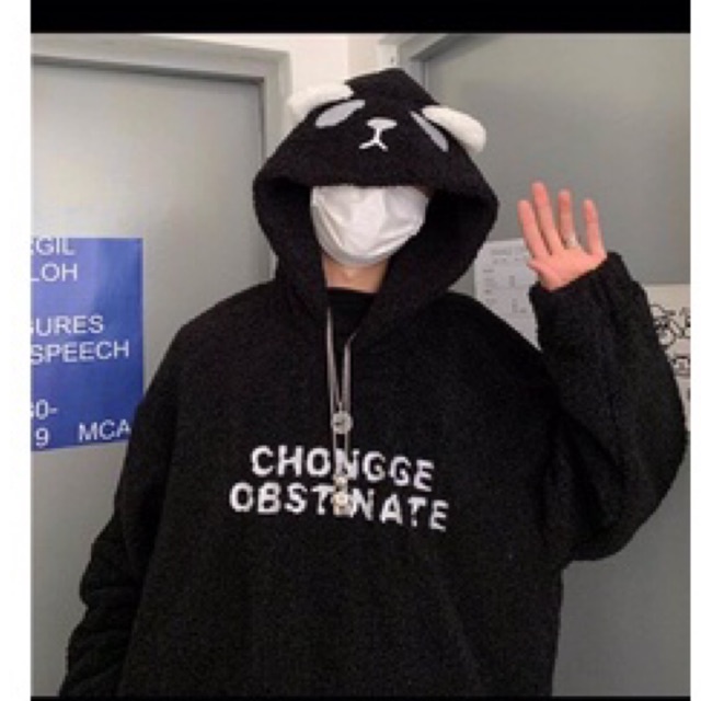 áo hoodie lông mũ tai gấu trúc panda thêu chữ ngực DH | BigBuy360 - bigbuy360.vn