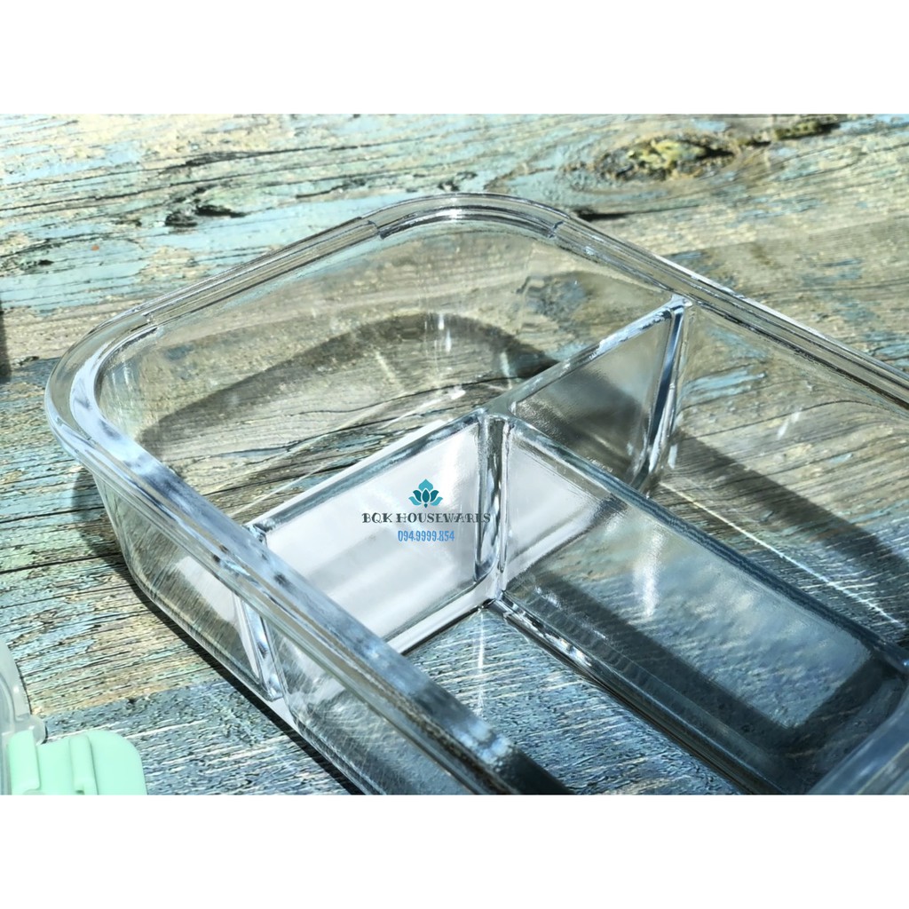 Hộp thủy tinh 3 ngăn Lock&amp;Lock Glass Food Container dung tích 1040ml LLG458