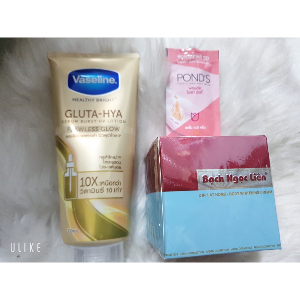 [combo siêu trắng] vaseline gluta vàng ban ngày và kem body bạch liên chống gấp 8 lần dưỡng ẩm sâu cho da