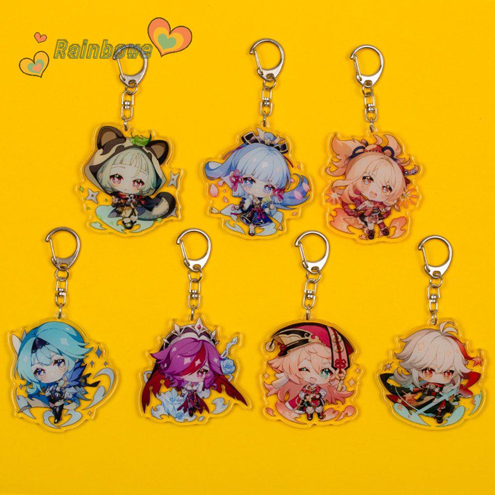 RAINBOW Funny Genshin Impact Key chains Cosplay Car Key Holder Genshin Impact Keychain Collection Props Pendant Accessories Fashion Jewelry Japan Anime Cartoon Fan Gifts Acrylic Keyring